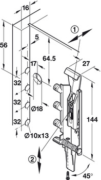 Ferrure de suspension pour armoire, élément haut, capacité de charge 130 kg/paire, à visser ou enfoncer