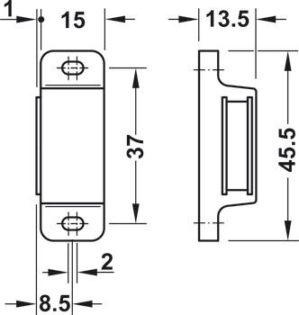Loqueteau magnétique, force d'adhérence 3,0–4,0/4,0–5,0 kg, à visser, carrée
