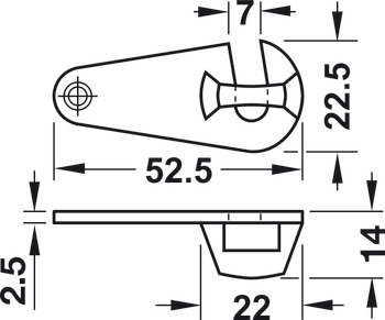 Pêne crochet, 53 mm, pour tables à châssis