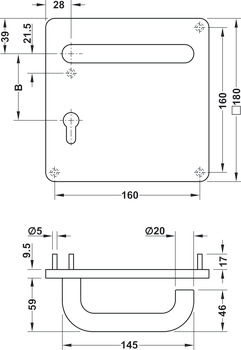 Garnitures de béquille pour le secteur de projet, acier inox, Startec, PDH4102, plaque carrée