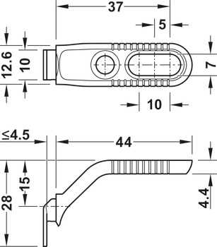 ferrure d’assemblage pour paroi arrière, pour accrocher la paroi arrière, longueur 44 mm