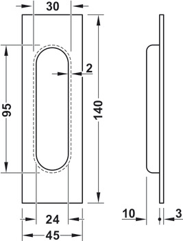 Poignée coquille à sectionner, en acier inox, extérieur rectangulaire, intérieur ovale