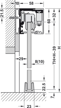 Ferrures pour portes coulissantes, Häfele Slido D-Line12 50F / 80F / 120F, garniture sans amortisseur