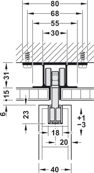 Ferrures pour portes coulissantes, EKU Porta 60/100 HM, garniture avec rail de roulement