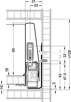 Lade-garnituur, Häfele Matrix Box P70, ladehoogte 115 mm, draagvermogen 70 kg