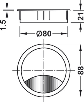 Kabeldoorvoer, rond, boordiameter 60 of 80 mm