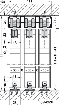 Schuifdeurbeslag, Hawa Porta 60/100 HM/HMD, garnituur zonder looprail