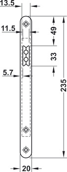 Magneet-insteekslot met dagschoot, voor draaideuren, profielcilinder, 116 1/2, doornmaat 55 mm