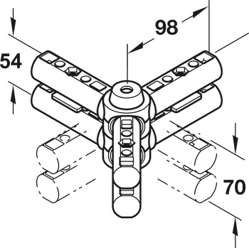 Y-scharnierverbinding, 90°, met beweegbare arm, voor Idea tafelonderstelsystemen