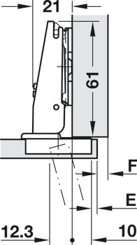 Potscharnier, Häfele Metalla 510 A/SM 105°, voor dunne houten deuren vanaf 10 mm, zij-/tussenwandmontage
