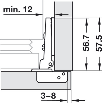 Potscharnier, Häfele Duomatic 94°, zijwandmontage, voor koelkastdeuren
