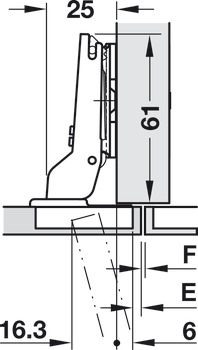 Potscharnier, Häfele Metalla 510 A/SM 105°, voor dunne houten deuren vanaf 10 mm, tussenwandmontage