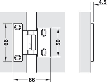 Objectscharnier, voor gecoate deuren (HPL), voor tussenwandmontage, 6 mm voeg