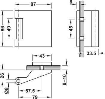 Glasdeur-tegenstuk-garnituur, GHR 503, StarTec, met 3-delige scharnieren