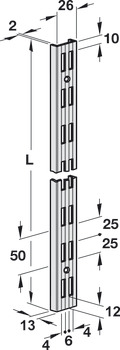 Wand-U-rail, met 2 rijen gleuven