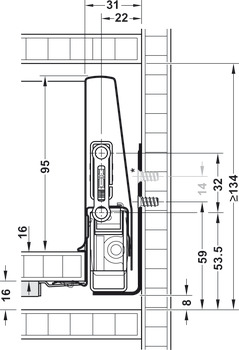 Lade-garnituur, Häfele Matrix Box P35, ladezijkanthoogte 115 mm, draagvermogen 35 kg, met Push-to-Open Soft-Close