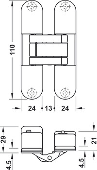 Deurpaumellen, Startec H12 S, inbouwdeurscharnier, voor stompe deuren (binnen)