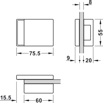 Glasdeur-tegenstuk-garnituur, GHR 503, StarTec, met 3-delige scharnieren
