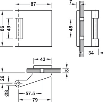 Glasdeurgarnituur, GHR 503, StarTec, met 3-delige scharnieren en deurkrukkenpaar