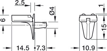 Plankdrager, voor insteken in boorgat-Ø 4 mm, zink-aluminiumlegering met kunststof steun