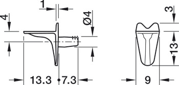 Plankdrager, voor insteken in boorgat-Ø 4 mm, zink-aluminiumlegering