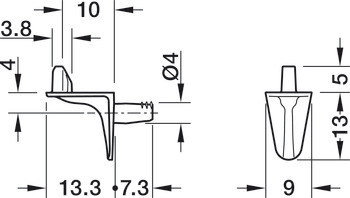 Plankdrager, voor insteken in boorgat-Ø 4 mm, zink-aluminiumlegering