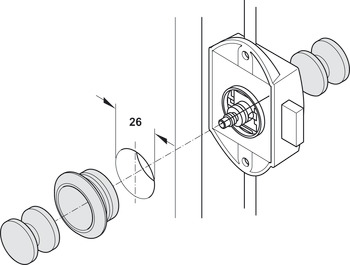 Draaistangslot, Häfele Push-Lock, doornmaat 25 mm, tweezijdig bedienbaar