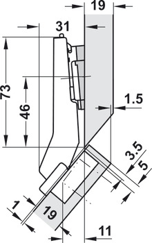 Hoekscharnier 45°, Blum Clip Top Blumotion 110°, voor hoekkasten met gelijkliggende fronten