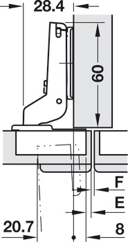 Potscharnier, Häfele Duomatic 94°, voor houten deuren tot 40 mm, tussenwandmontage