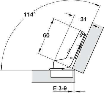 Potscharnier, Häfele Metalla 510 A/SM 94°, voor 24° hoektoepassingen