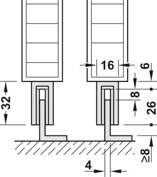 Schuifluikbeslag, Hawa Frontslide 60 A, garnituur, lage looprail