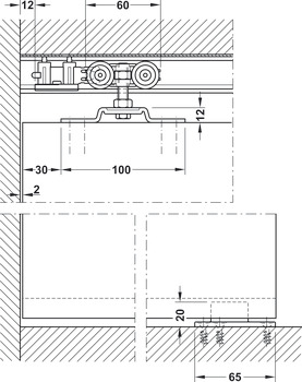 Schuifdeurbeslag, Hawa Porta 45 H, garnituur met looprail