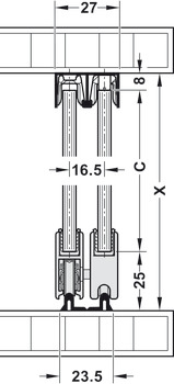 Dubbele looprail, onder, om te schroeven en voor toepassing met Dialock EFL 41