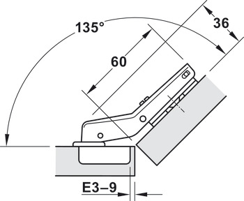 Potscharnier, Häfele Metalla 510 SM 94°, voor 45°-hoektoepassing, halfopliggend