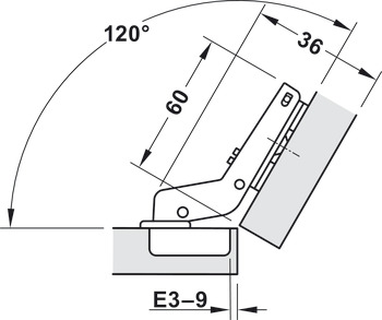 Potscharnier, Häfele Metalla 510 SM 94°, voor 30°-hoektoepassing, halfopliggend