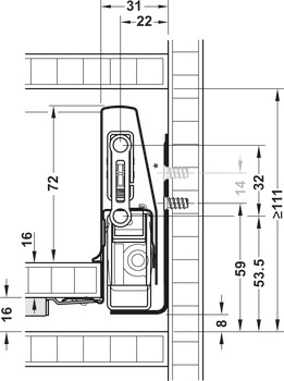 Lade-garnituur, Häfele Matrix Box P70, ladehoogte 92 mm, draagvermogen 70 kg