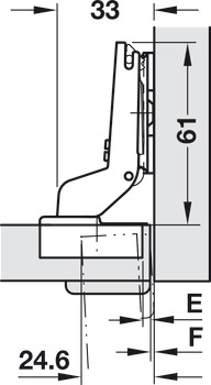 Potscharnier, Häfele Metalla 510 A/SM 94°, voor dikke deuren en profieldeuren tot 35 mm, inliggende montage