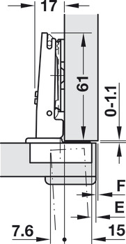 Potscharnier, Häfele Metalla 510 A/SM 94°,  voor dikke deuren en profieldeuren tot 35 mm, zijwandmontage