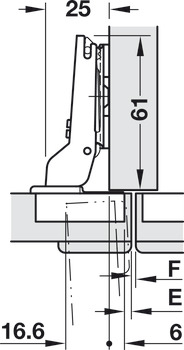 Potscharnier, Häfele Metalla 510 A/SM 94°, voor dikke deuren en profieldeuren tot 35 mm, tussenwandmontage